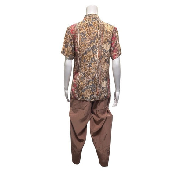 Everlap Vintage 100% Silk Pajama Set Size 8 Shell Buttons Paisley Print - Picture 7 of 8